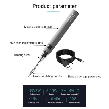 Mỏ hàn điện 5V 8W lõi gốm, điều chỉnh nhiệt độ, sạc USB tiện dụng, cao cấp - Giá chỉ 145.000đ