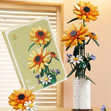 Mô hình hoa hướng dương mini lắp ghép, đồ chơi giáo dục sáng tạo, quà sinh nhật