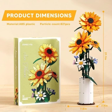 Mô hình hoa hướng dương mini lắp ghép, đồ chơi giáo dục sáng tạo, quà sinh nhật