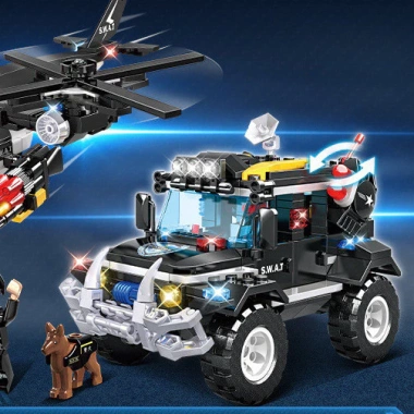 Mô hình quân sự Trực thăng SWAT - Xe tuần tra lắp ráp, đồ chơi quà sinh nhật