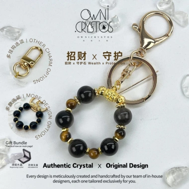 Móc khóa đá Obsidian bạc bảo vệ sức khỏe, pha lê tự nhiên, túi unisex - Ownicrystals Giá ưu đãi 499,998 VND