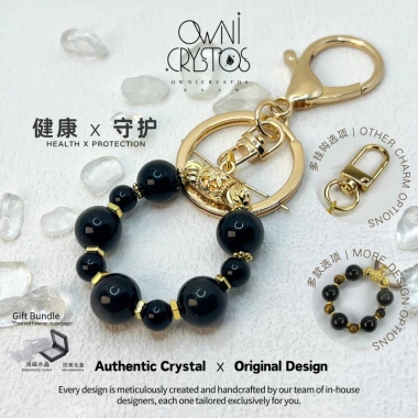 Móc khóa đá Obsidian bạc bảo vệ sức khỏe, pha lê tự nhiên, túi unisex - Ownicrystals Giá ưu đãi 499,998 VND