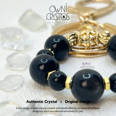 Móc khóa đá Obsidian bạc bảo vệ sức khỏe, pha lê tự nhiên, túi unisex - Ownicrystals Giá ưu đãi 499,998 VND