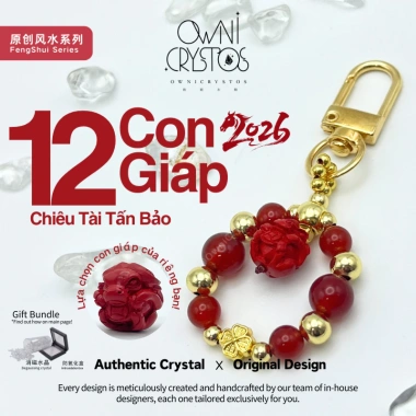 Móc khóa OwniCrystos Con Giáp 2.026 Đá Mã Não Đỏ & Chu Sa Tự Nhiên - Bình An - Quà Tết, 499,998 VND