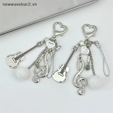 Mới 1/2 Đàn Guitar Ngọt Ngào Dễ Thương – Móc Khóa Dây Xích Charm Ba Lô Trang Trí Quà Tặng Nữ Tính