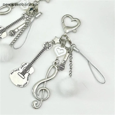 Mới 1/2 Đàn Guitar Ngọt Ngào Dễ Thương – Móc Khóa Dây Xích Charm Ba Lô Trang Trí Quà Tặng Nữ Tính