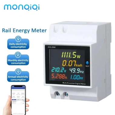 MONQIQI AC Màn Hình 6 Trong 1 KWh Đo Tần Số 110V-220V-380V 100A Hiển Thị Công Suất & PF