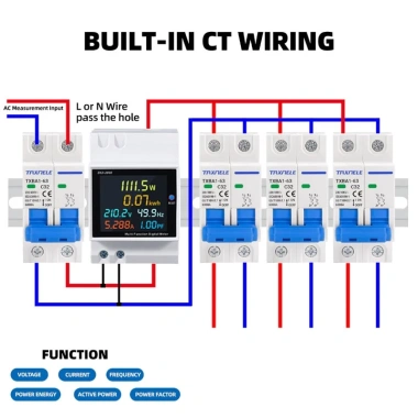 MONQIQI AC Màn Hình 6 Trong 1 KWh Đo Tần Số 110V-220V-380V 100A Hiển Thị Công Suất & PF