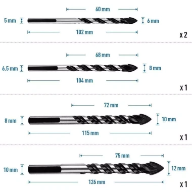 MONQIQI Bộ 5 Mũi Khoan Bền Đa Năng Cho Tường Gạch Thủy Tinh Bê Tông Nhựa - Giảm Giá Đặc Biệt 115k