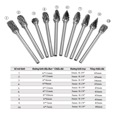 MONQIQI Đầu Mài Thép Vonfram 10 Cái - Bộ Mũi Khoan Cacbua, Bền, Sắc, Giá Ưu Đãi 170.000₫