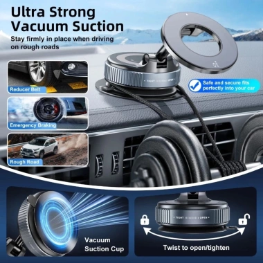 MONQIQI Giá đỡ điện thoại từ tính xoay 360° - Dễ gắn ô tô, hút chân không, 41.000₫