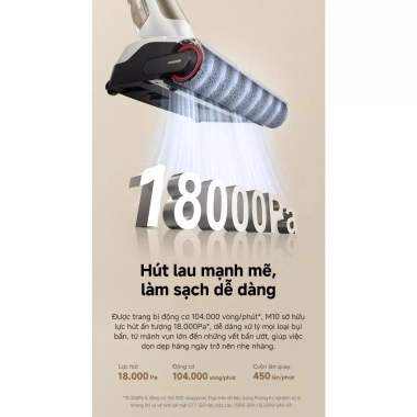 Mova M10 Máy Hút Bụi Lau Nhà Cầm Tay - Lực Hút 18.000Pa, Bảo Hành 24 Tháng, Ưu Đãi 1 Đổi 1 15 Ngày
