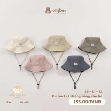 Mũ Bucket Embes cho Bé 1-6 tuổi - Vành mềm, chống nắng, dây điều chỉnh, giá ưu đãi