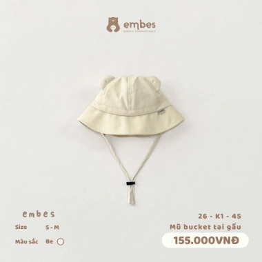 Mũ Bucket Embes cho Bé 1-6 tuổi - Vành mềm, chống nắng, dây điều chỉnh, giá ưu đãi