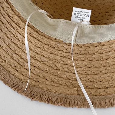 Mũ chống nắng ca rô xanh trắng vành lớn dệt, thời trang mùa hè cho bé gái - 118.800₫ 5