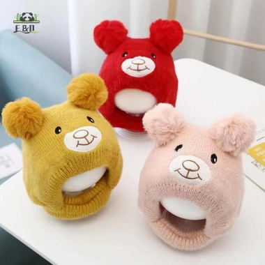 Mũ Dệt Kim Bò Gấu Dễ Thương cho Bé - Ấm Áp Thu Đông, Bảo Vệ Tai, Trẻ Tập Đi EMKK