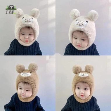Mũ Dệt Kim Bò Gấu Dễ Thương cho Bé - Ấm Áp Thu Đông, Bảo Vệ Tai, Trẻ Tập Đi EMKK
