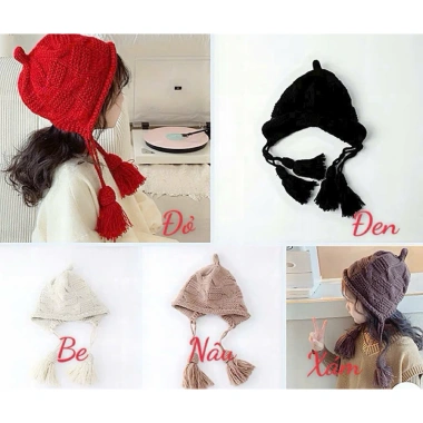 Mũ len trùm đầu bé 1‑5 tuổi ấm áp, 2 dây tua rua xinh xắn, phong cách Hàn, giảm giá 23% 2