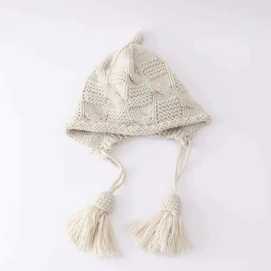 Mũ len trùm đầu bé 1‑5 tuổi ấm áp, 2 dây tua rua xinh xắn, phong cách Hàn, giảm giá 23% 5