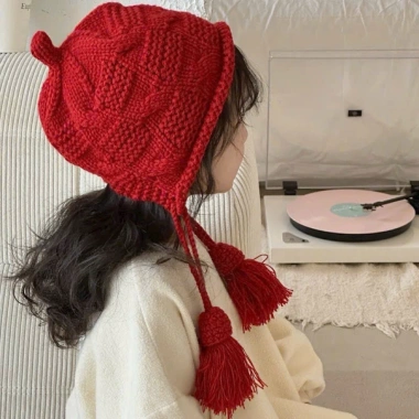 Mũ len trùm đầu bé 1‑5 tuổi ấm áp, 2 dây tua rua xinh xắn, phong cách Hàn, giảm giá 23% 9