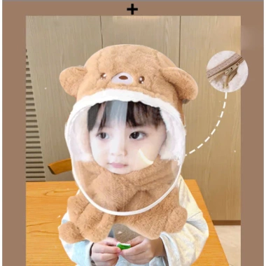 Mũ lông cừu trùm đầu 3 trong 1 chống lạnh mùa đông kính che mặt che tai cho bé ấm áp 3
