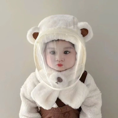 Mũ lông cừu trùm đầu 3 trong 1 chống lạnh mùa đông kính che mặt che tai cho bé ấm áp 6