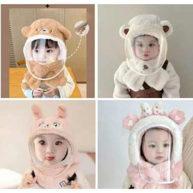 Mũ lông cừu trùm đầu 3 trong 1 chống lạnh mùa đông kính che mặt che tai cho bé ấm áp 7