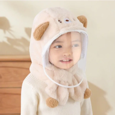Mũ lông cừu trùm đầu 3 trong 1 chống lạnh mùa đông kính che mặt che tai cho bé ấm áp 9