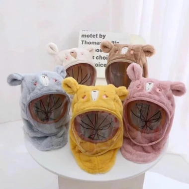 Mũ lông cừu trùm đầu 3in1 chống gió, che tai kèm kính ấm mùa đông bé - Giá 92.950₫