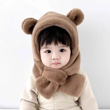 Mũ lông gấu trẻ em lông xù dày kèm khăn quàng cổ màu trơn – ấm áp sang trọng mùa đông, giá ưu đãi 46.900 4