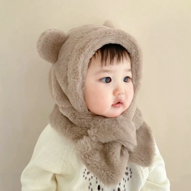 Mũ lông gấu trẻ em lông xù dày kèm khăn quàng cổ màu trơn – ấm áp sang trọng mùa đông, giá ưu đãi 46.900 8