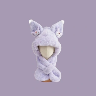 Mũ lông thỏ Kurumi & Labubu giữ ấm cho bé, kèm khăn mềm cotton, giảm giá 119k 2