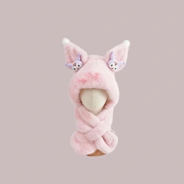 Mũ lông thỏ Kurumi & Labubu giữ ấm cho bé, kèm khăn mềm cotton, giảm giá 119k 10