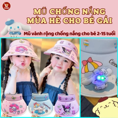 Mũ nửa đầu bé KUROMI vành rộng mùa hè, thiết kế đáng yêu 2-12 tháng, giảm còn 65.000đ