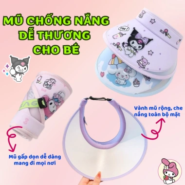 Mũ nửa đầu bé KUROMI vành rộng mùa hè, thiết kế đáng yêu 2-12 tháng, giảm còn 65.000đ