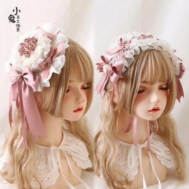 Mũ Phẳng Lolita Nhật Bản Thanh Lịch - Ren, Băng Đô, Hoa Cưới, Nơ - Giá 241.379 VND