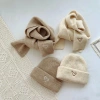 Mũ thêu trái tim dệt kim bé gái, len màu trơn, móc bonnet, giảm còn 56.900₫