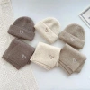 Mũ thêu trái tim dệt kim bé gái, len màu trơn, móc bonnet, giảm còn 56.900₫ 2