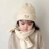 Mũ thêu trái tim dệt kim bé gái, len màu trơn, móc bonnet, giảm còn 56.900₫ 3