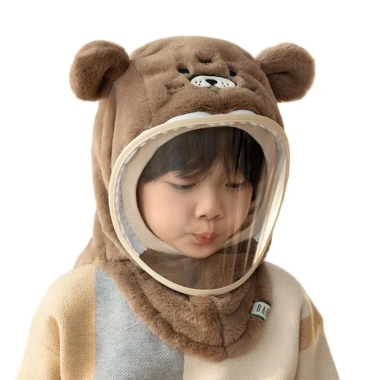 Mũ trẻ em dày dặn, trùm đầu và kính chắn gió tháo rời, lông cừu mềm mại hoạt hình 4