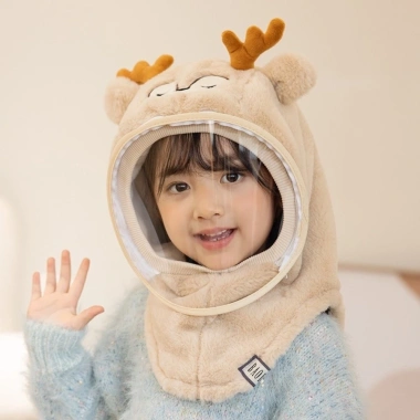 Mũ trẻ em dày dặn, trùm đầu và kính chắn gió tháo rời, lông cừu mềm mại hoạt hình 8