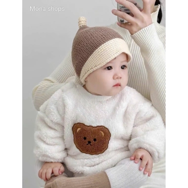Mũ Trẻ Em Dệt Kim Ngắn – Mũ len thời trang Hàn Quốc cho bé 6‑24 tháng, chỉ 44.500₫