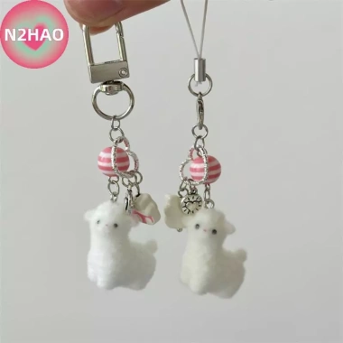 N2HAO Floing Alpaca Dễ Thương Móc Khóa Dây Xích Điện Thoại Cừu Bapa Charm Girl, Túi Treo Đồ Trang Trí Cặp Đôi Quà Tặng