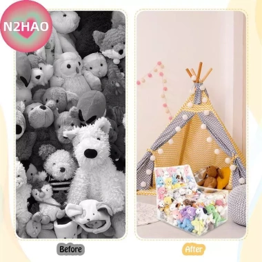 N2HAO Ghế 2in1 Trẻ Em - Phân Lưu, Lưu Trữ PVC, Túi Trong Suốt, Hộp Ghế cho Phòng Ngủ & Chơi - 302k 4