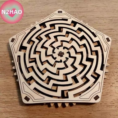 N2HAO Kinetic Coaster Handmade Thiết kế Pentagram, Đế ly gỗ xoay xoắn ốc tinh tế, quà tặng Giáng sinh cho gia đình & văn phòng