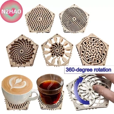 N2HAO Kinetic Coaster Handmade Thiết kế Pentagram, Đế ly gỗ xoay xoắn ốc tinh tế, quà tặng Giáng sinh cho gia đình & văn phòng 4 N2HAO Kinetic Coaster Handmade Thiết kế Pentagram, Đế ly gỗ xoay xoắn ốc tinh tế, quà tặng Giáng sinh cho gia đình & văn phòng 4