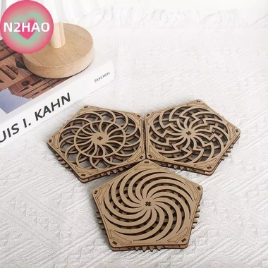 N2HAO Kinetic Coaster Handmade Thiết kế Pentagram, Đế ly gỗ xoay xoắn ốc tinh tế, quà tặng Giáng sinh cho gia đình & văn phòng