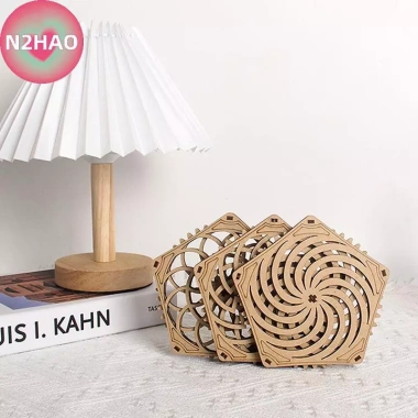 N2HAO Kinetic Coaster Handmade Thiết kế Pentagram, Đế ly gỗ xoay xoắn ốc tinh tế, quà tặng Giáng sinh cho gia đình & văn phòng