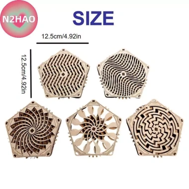 N2HAO Kinetic Coaster Handmade Thiết kế Pentagram, Đế ly gỗ xoay xoắn ốc tinh tế, quà tặng Giáng sinh cho gia đình & văn phòng
