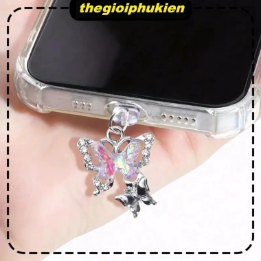 Nắp bảo vệ cổng sạc iPhone PVC trong suốt kiểu butterfly – Chống bụi, DIY lỗ cắm